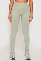 Womens Seamless Acid Wash High Waisted Leggings, Green, Size S-M