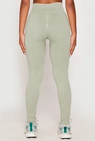 Womens Seamless Acid Wash High Waisted Leggings, Green, Size S-M