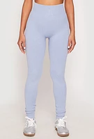 Womens Seamless Acid Wash High Waisted Leggings, Blue, Size S-M