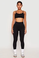 Womens Rib Knit Seamless High Waist Leggings, Black, Size L-XL