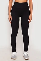 Womens Rib Knit Seamless High Waist Leggings, Black, Size L-XL
