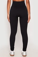 Womens Rib Knit Seamless High Waist Leggings, Black, Size L-XL