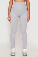 Womens Rib Knit Seamless High Waist Leggings, Grey, Size S-M