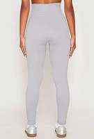 Womens Rib Knit Seamless High Waist Leggings, Grey, Size L-XL