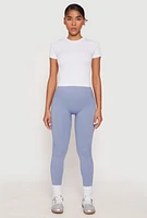 Womens Rib Knit Seamless High Waist Leggings, Blue, Size S-M