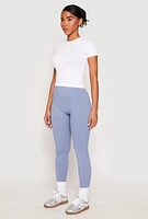 Womens Rib Knit Seamless High Waist Leggings, Blue, Size S-M