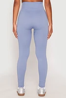 Womens Rib Knit Seamless High Waist Leggings, Blue, Size S-M