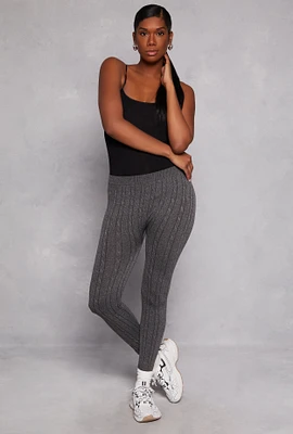 Womens Marled Ribbed Leggings, Grey, Size L-XL