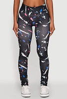 Womens Paint Splatter Leggings with Booty Lift Effect, Multi, Size S-M