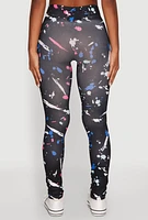 Womens Paint Splatter Leggings with Booty Lift Effect, Multi, Size S-M
