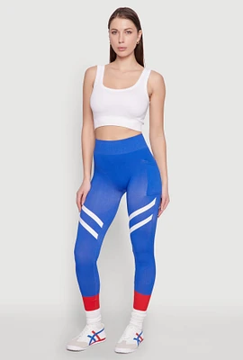Womens Contrast Trim Cell Phone Pocket Leggings, Blue, Size L-XL