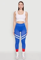 Womens Contrast Trim Cell Phone Pocket Leggings, Blue, Size L-XL
