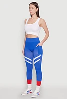 Womens Contrast Trim Cell Phone Pocket Leggings, Blue, Size L-XL