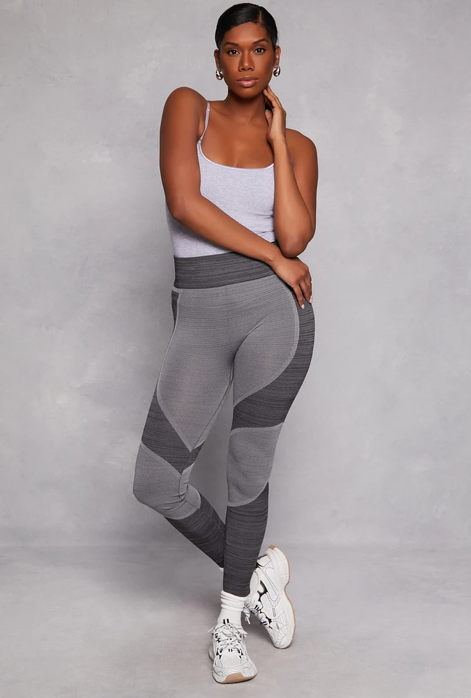 Womens Two Tone High Waist Leggings, Grey,