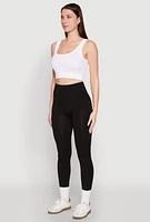 Womens Side Pocket High Waist Leggings, Black, Size L-XL