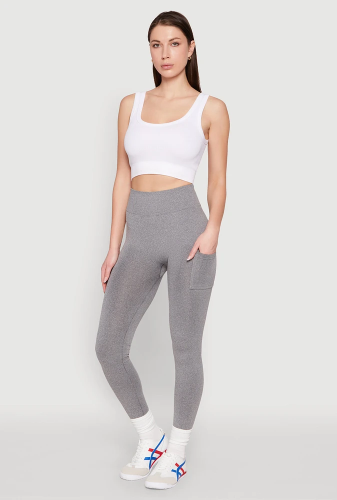 Womens Side Pocket High Waist Leggings, Grey, Size L-XL