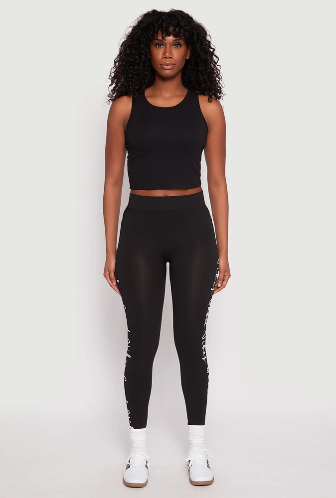 Womens Good Vibes Graphic High Waist Leggings, Black, Size L-XL