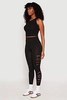 Womens Seamless Laser Cut Love High Waist Leggings, Black, Size L-XL