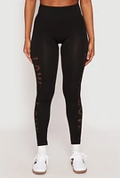 Womens Seamless Laser Cut Love High Waist Leggings, Black, Size L-XL