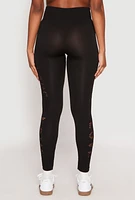 Womens Seamless Laser Cut Love High Waist Leggings, Black, Size L-XL