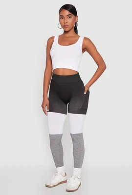 Womens Color Block Side Pocket High Waist Leggings, Multi, Size S-M