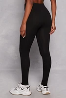 Womens Fleece High Waisted Leggings, Black, Size S-M