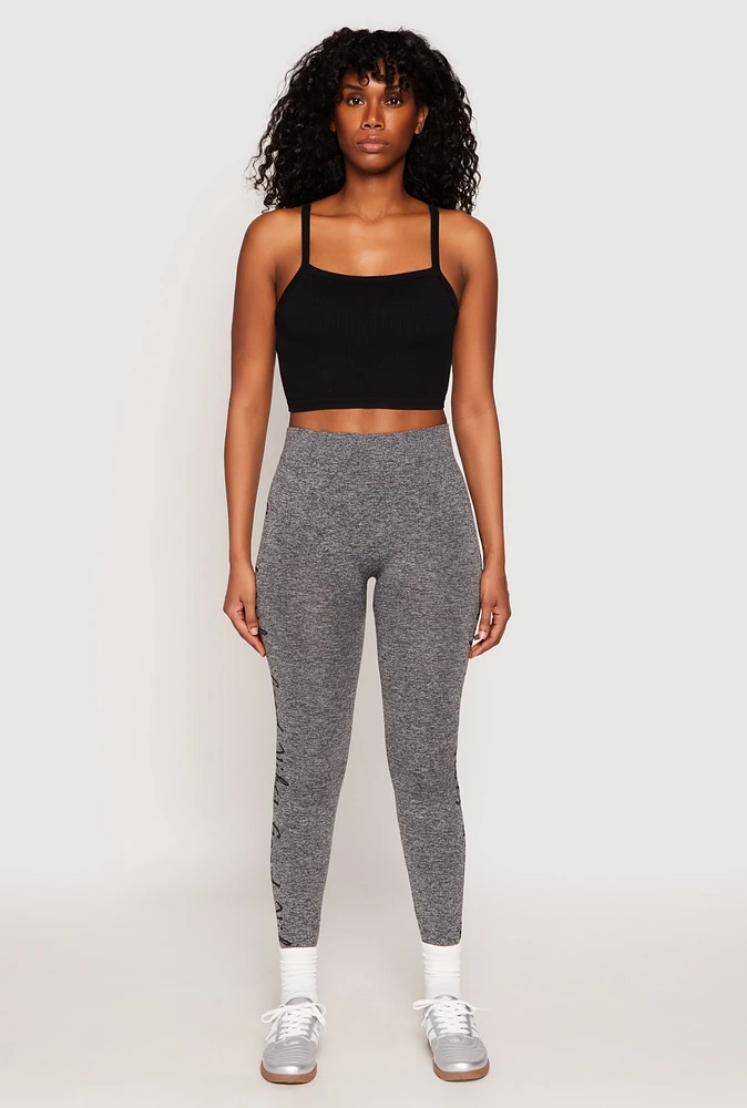 Womens Good Vibes Graphic High Waisted Leggings, Grey, Size L-XL