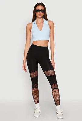 Womens Fishnet Detail Seamless Leggings, Black, Size S-M