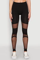 Womens Fishnet Detail Seamless Leggings, Black, Size S-M
