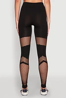 Womens Fishnet Detail Seamless Leggings, Black, Size S-M