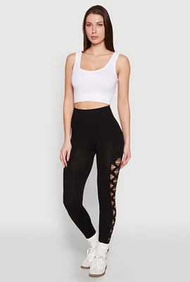 Womens Side Laser Cut Seamless Leggings, Black, Size S-M