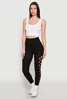 Womens Side Laser Cut Seamless Leggings, Black, Size S-M