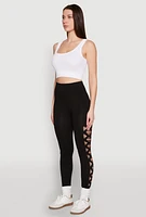Womens Side Laser Cut Seamless Leggings, Black, Size S-M