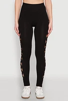 Womens Side Laser Cut Seamless Leggings, Black, Size S-M