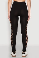 Womens Side Laser Cut Seamless Leggings, Black, Size S-M