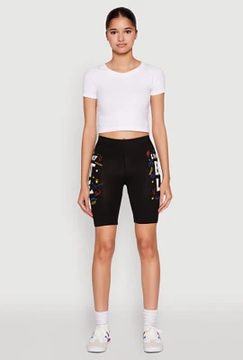 Womens Living My Best Life Graphic Print Biker Shorts, Black, Size L