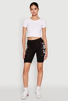 Womens Living My Best Life Graphic Print Biker Shorts, Black, Size L