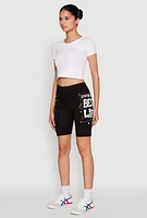 Womens Living My Best Life Graphic Print Biker Shorts, Black, Size L