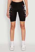 Womens Living My Best Life Graphic Print Biker Shorts, Black, Size L