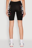 Womens Living My Best Life Graphic Print Biker Shorts, Black, Size L