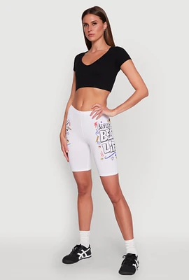Womens Living My Best Life Graphic Print Biker Shorts, White,