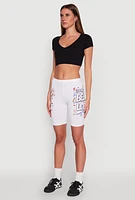 Womens Living My Best Life Graphic Print Biker Shorts, White,