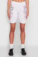 Womens Living My Best Life Graphic Print Biker Shorts, White,