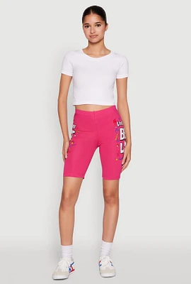 Womens Living My Best Life Graphic Print Biker Shorts, Pink, Size L