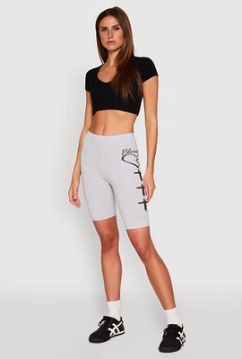 Womens Blessed Graphic Biker Shorts, Grey, Size M