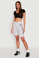 Womens Blessed Graphic Biker Shorts, Grey, Size M