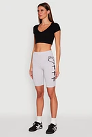Womens Blessed Graphic Biker Shorts, Grey, Size M