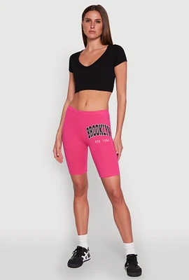 Womens Brooklyn New York Biker Shorts, Pink, Size S