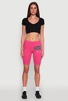 Womens Brooklyn New York Biker Shorts, Pink, Size S