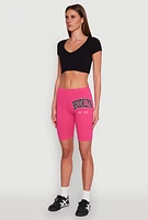 Womens Brooklyn New York Biker Shorts, Pink, Size S